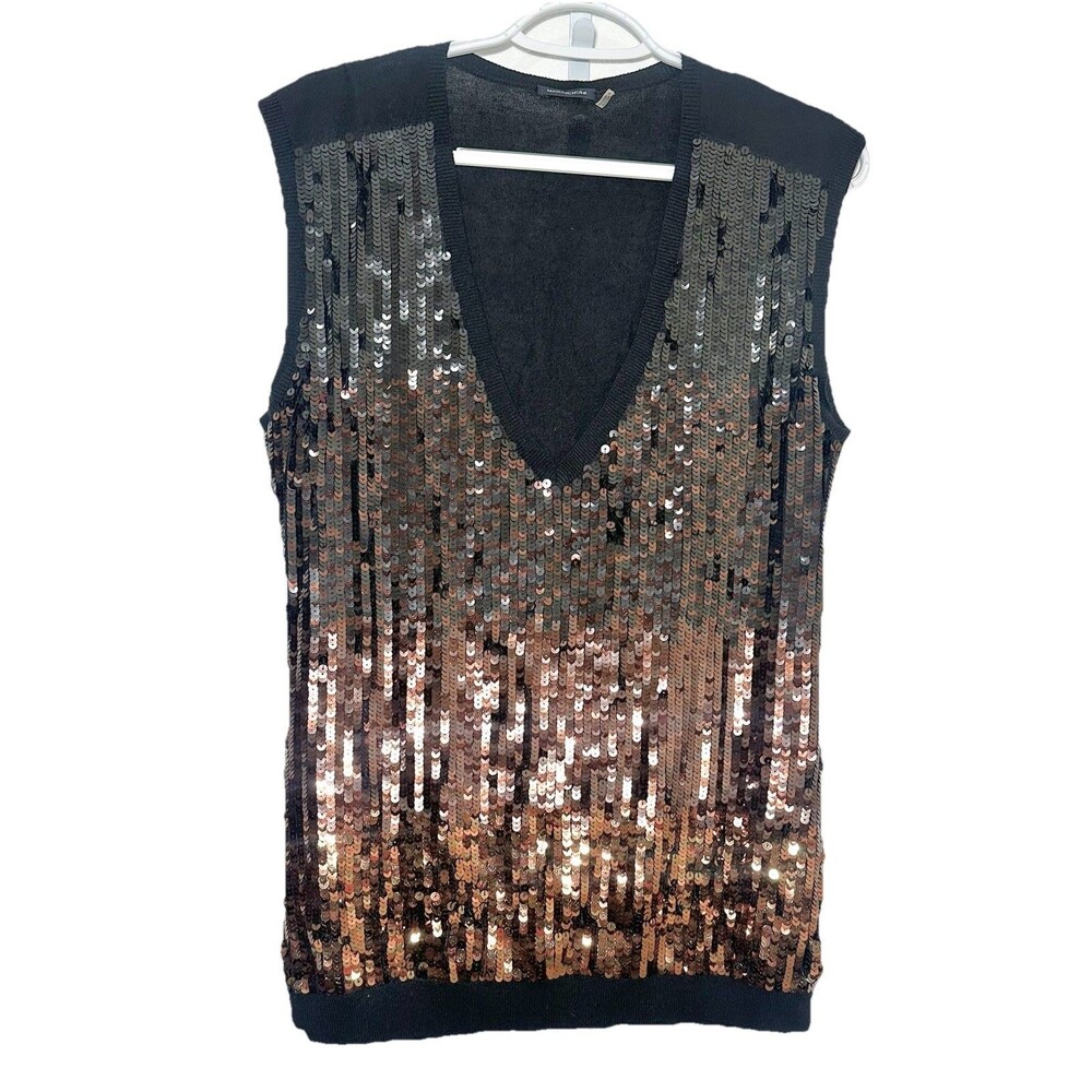Magaschoni Silk Cashmere Sequin Sleeveless Sweater Black M